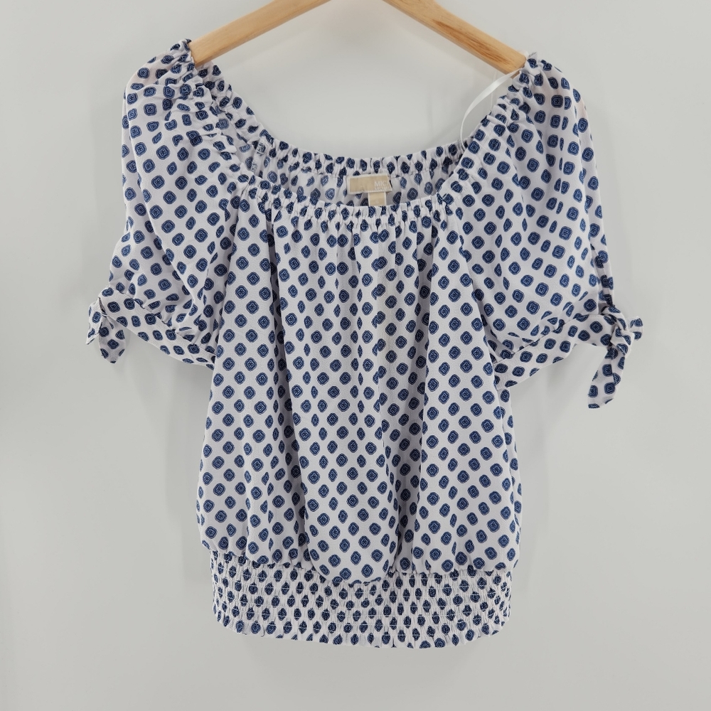 Michael Michael Kors Blue and White Short Sleeve w/ Ties Top Womens Size Small